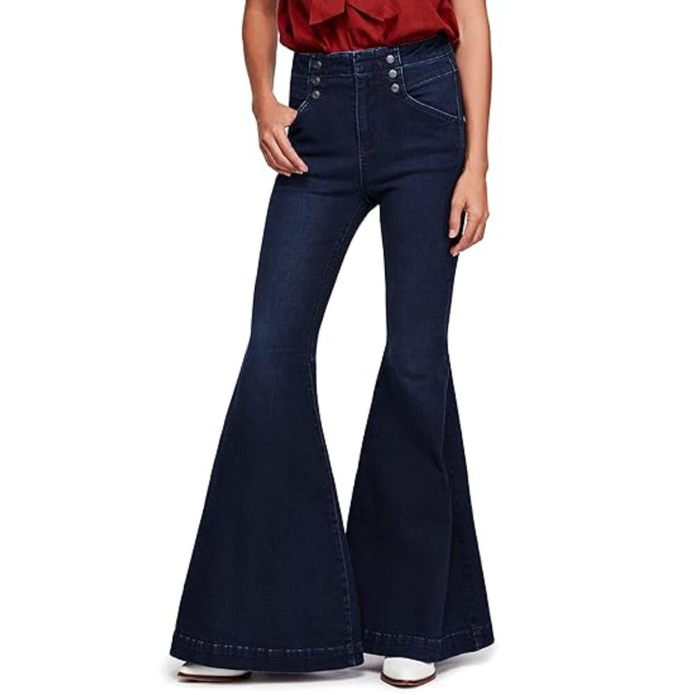 Free People Super Flare Bell Bottom Maddox Jeans 70s Boho Denim Pants Sz. 28